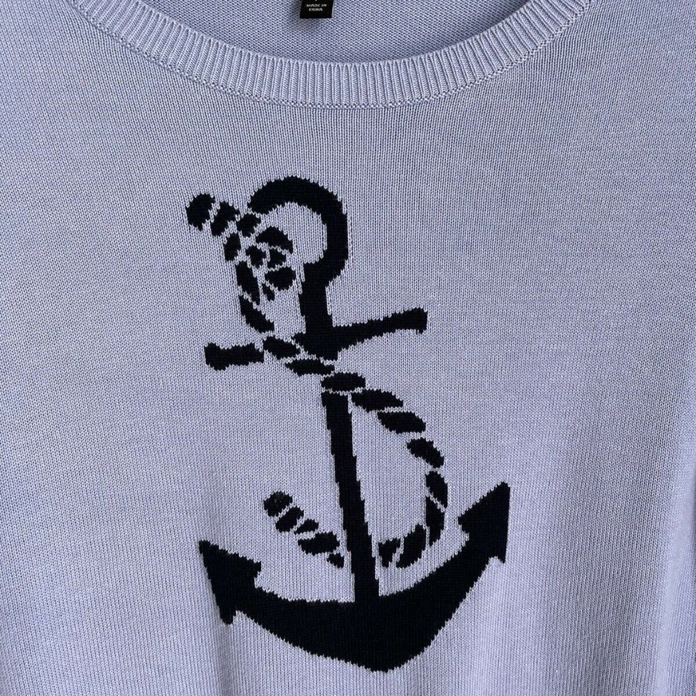 Talbots Blue Long Nautical Anchor Sweater - Picture 5 of 6